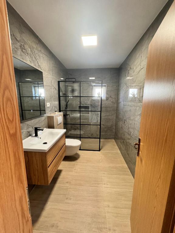 łazienka z umywalką i toaletą w obiekcie Apartment Metajna 6465a w mieście Metajna