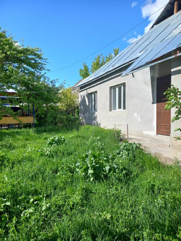 a house with a grassy yard next to a building at A cosy House with a wonderful Garden in Khorog