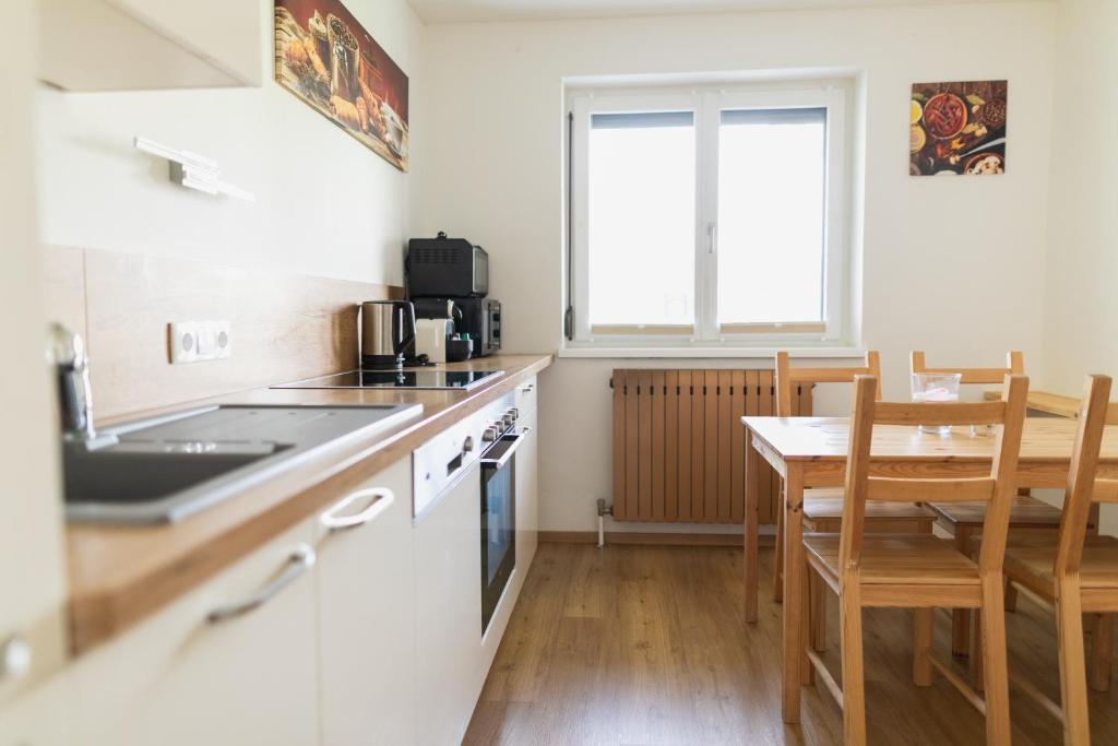 Kuchyň nebo kuchyňský kout v ubytování Familytime am Traunsee