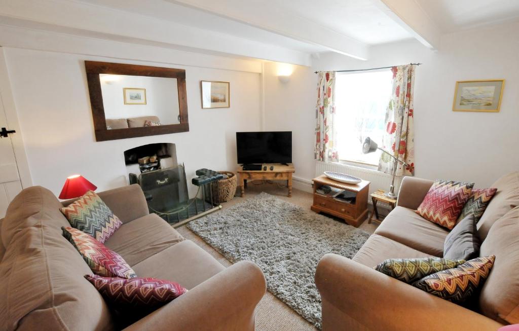 ein Wohnzimmer mit Sofa und Fernseher in der Unterkunft White Cottage Newport, Pembrokeshire in Newport
