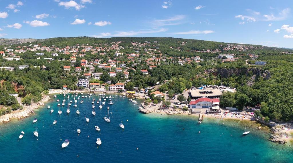 an aerial view of a harbor with boats in the water at Apartments 4M in Kostrena