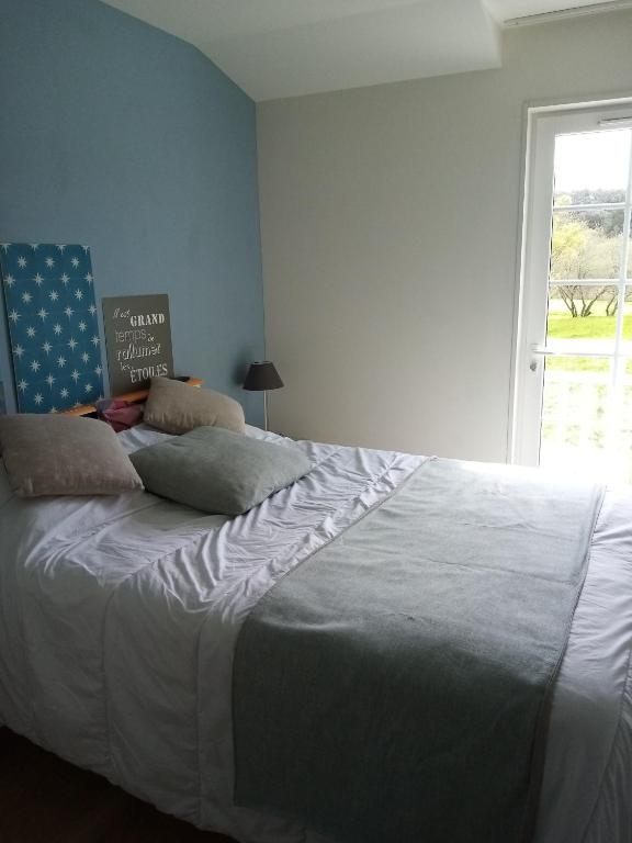 un grand lit dans une chambre avec une fenêtre dans l'établissement Pomme, à Talmont-Saint-Hilaire