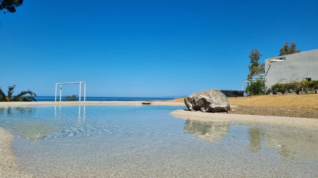 a rock sitting in the water on a beach at Naturoasi Resort in Belvedere Marittimo