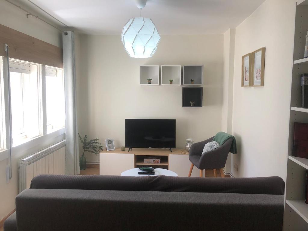 a living room with a couch and a television at Alojamiento ideal en Santiago in Santiago de Compostela