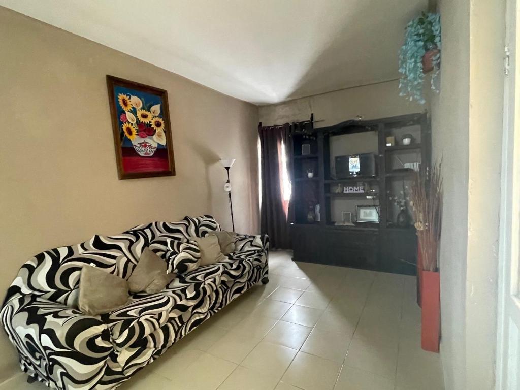una sala de estar con un sofá con estampado de cebra en una habitación en Casa completa y céntrica en Gómez Palacio, en Gómez Palacio