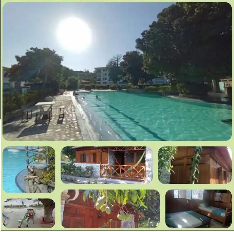 a collage of photos of a swimming pool at Cabaña Condominio Campestre ente Santa Marta Rodadero con Piscina WIFI AC in Santa Marta