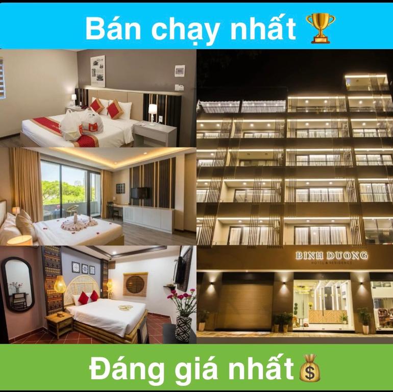 a collage of three pictures of a hotel room at Binh Duong Hotel in Da Nang