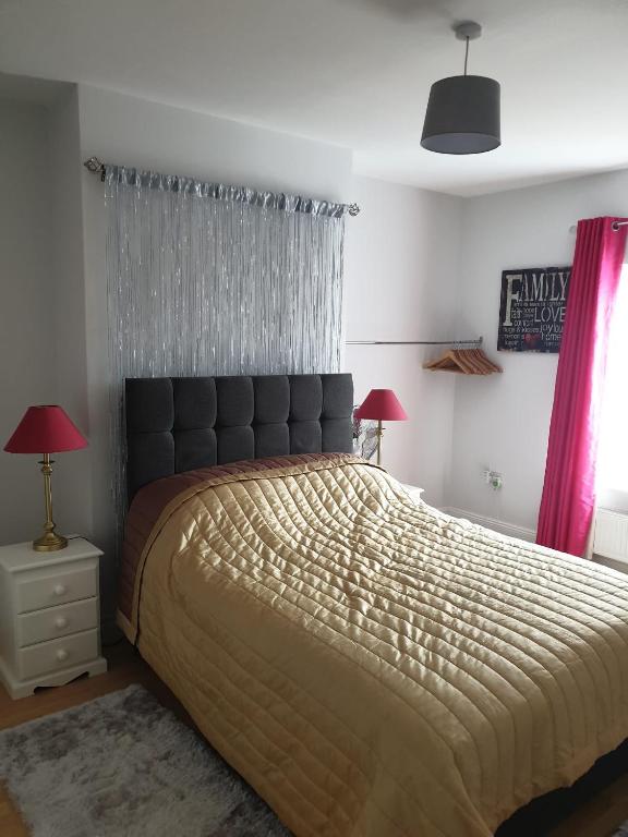 香農河畔卡里克的住宿－Hillside Residence，一间卧室配有一张大床和两盏灯。