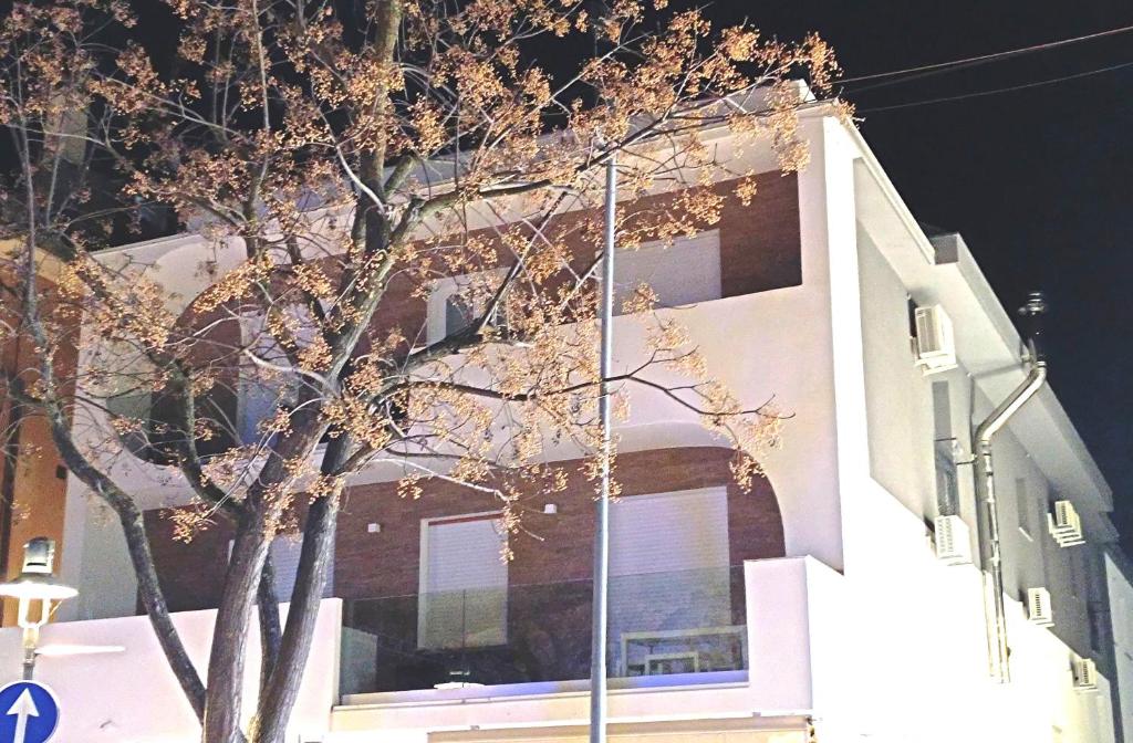 un edificio con un albero di fronte di Residenza delle Nazioni a Gatteo a Mare