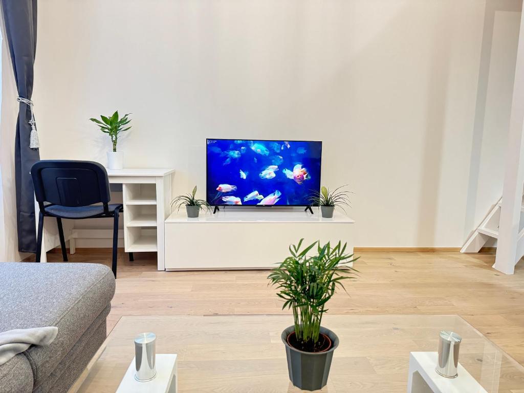 TV a/nebo společenská místnost v ubytování Free Parking - Cozy apartment near Vyšehrad Railway Bridge