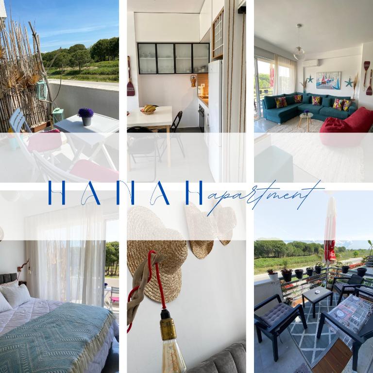 a collage of photos of a house at Hanah Apartment - Gjiri Lalzit Lura 3 in Mullini i Danit