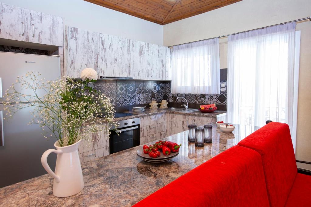 A kitchen or kitchenette at Villa Dimitris Apartments & Bungalows