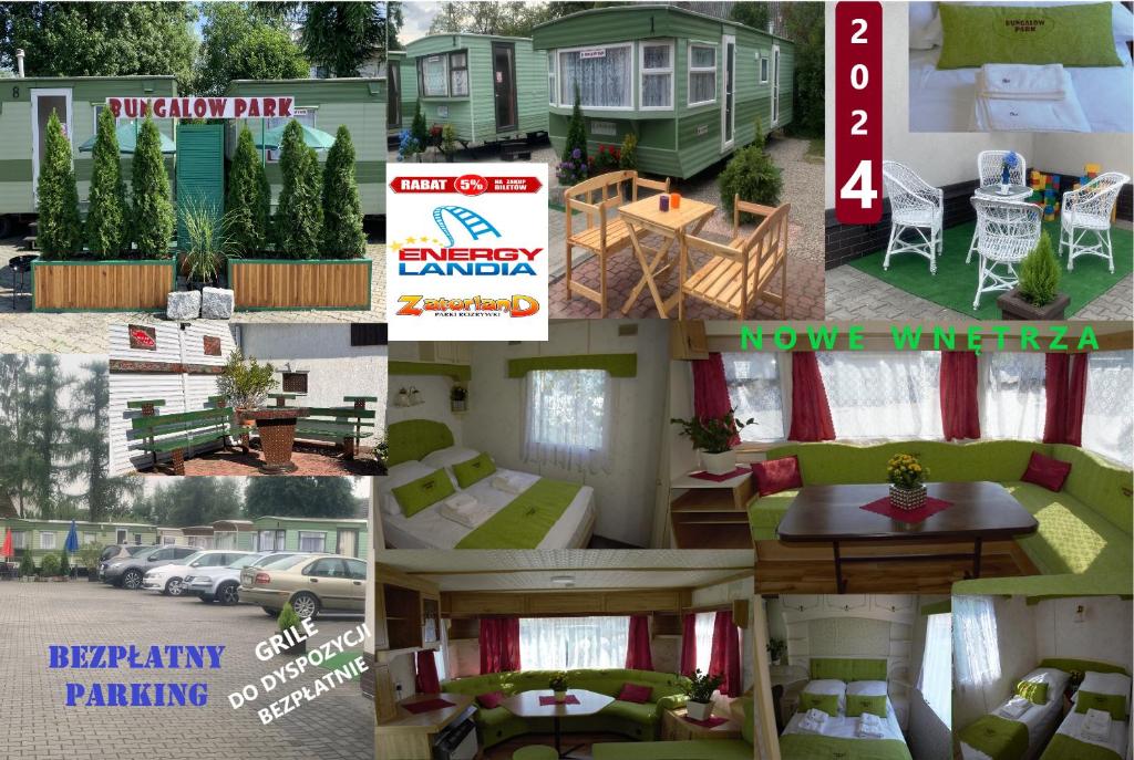 een collage van foto's van een huis met een collage van foto's bij BUNGALOW PARK in Zator