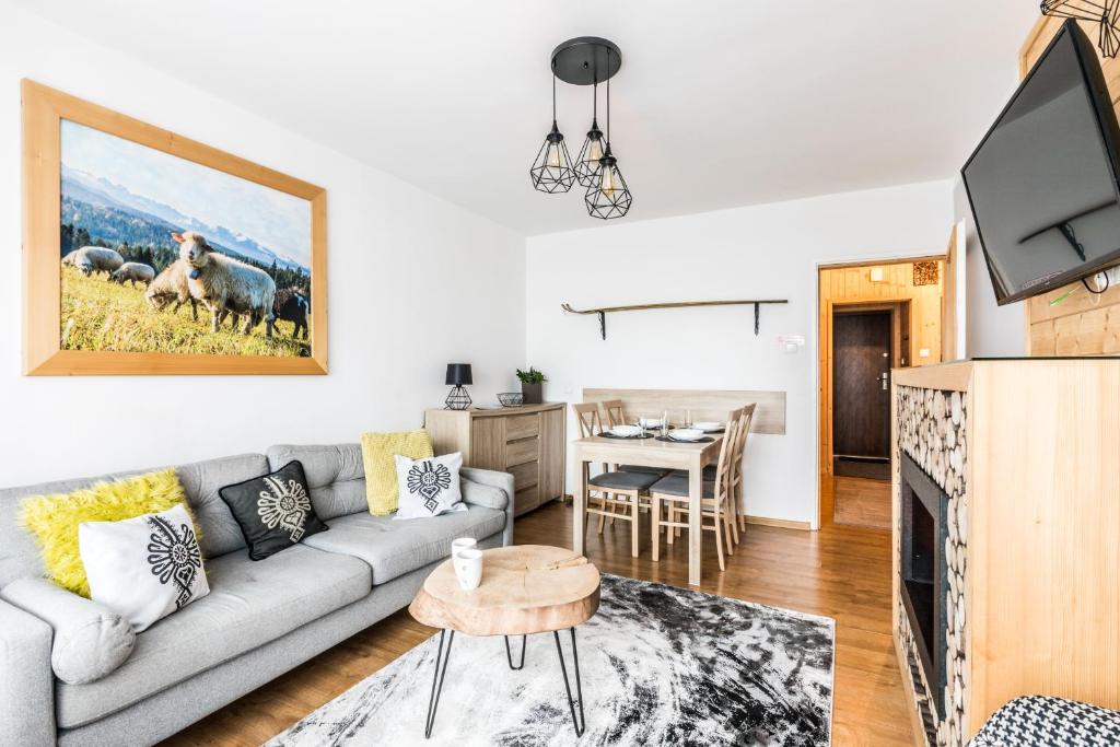 Televízia a/alebo spoločenská miestnosť v ubytovaní Apartament Regionalny Centrum