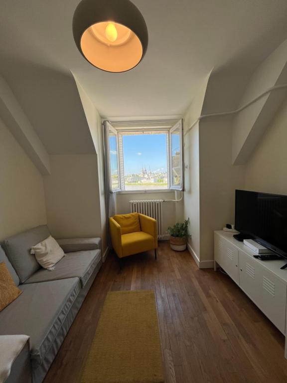 un soggiorno con divano e TV di Le WILSON - BLOIS CENTRE - VUE LOIRE a Blois