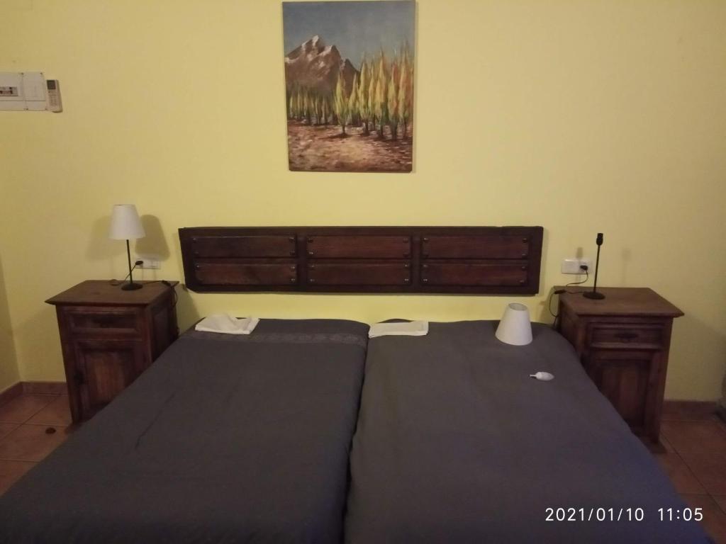 a bedroom with a large bed and two night stands at LA CASONA in Jaraiz de la Vera