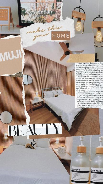 een collage van foto's van een slaapkamer met een bed bij Muji Homestay Ria Heights Tawau in Tawau