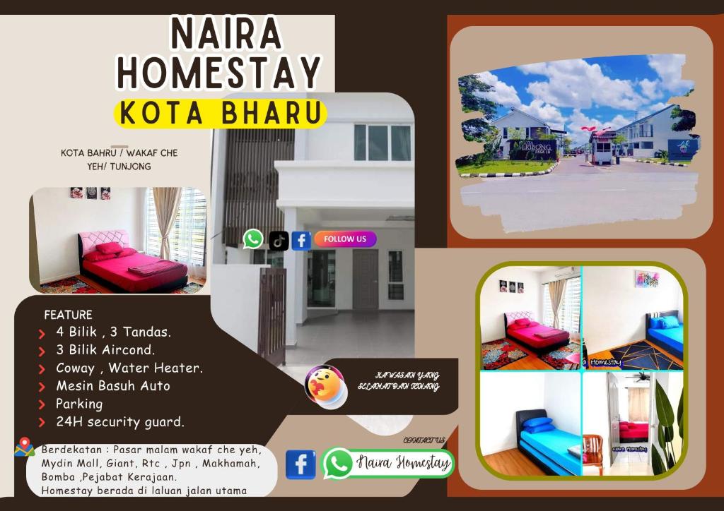 Naktsmītnes Naira Homestay Kota Bharu ,Wakaf Che Yeh 4 Bilik 3 Aircond telpu plāns