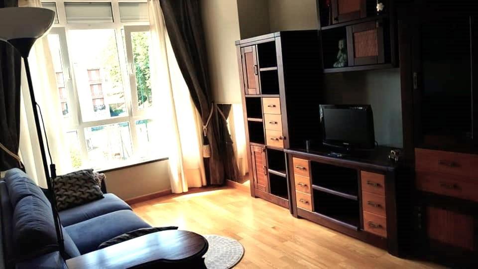 ein Wohnzimmer mit einem Sofa und einem TV in der Unterkunft Las MARIPOSAS , 3 habitaciones in El Astillero