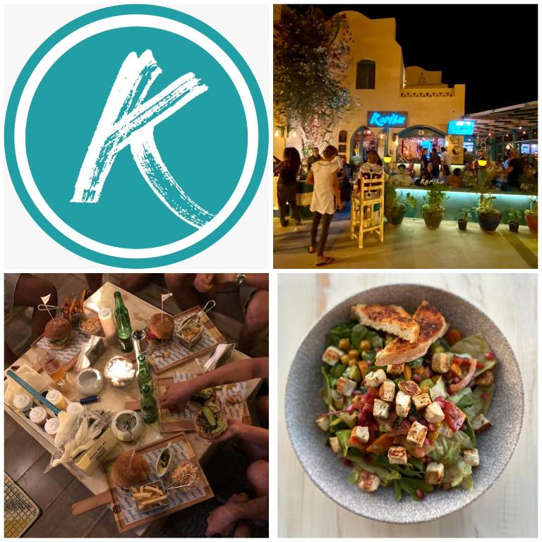 uma colagem de quatro imagens com um prato de comida em Charming Apartment with Pool in prime location em Hurghada