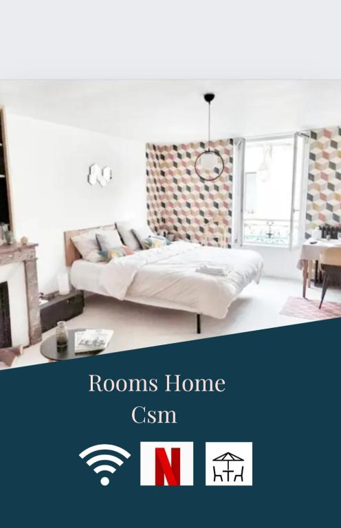 Postel nebo postele na pokoji v ubytování ROOMS HOME CSM Suite privée avec terrasse et Suite privée 2 chambres jusqu'à 3 chambres et 1 à 8 personnes
