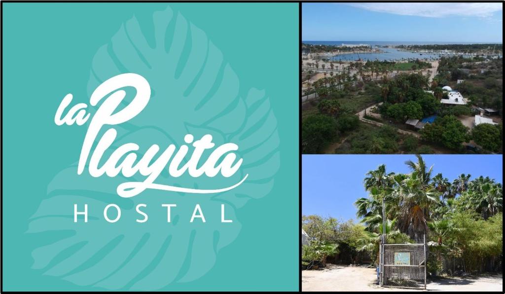 uma colagem de fotos com o texto do hospital latina em la playita hostal em San José del Cabo