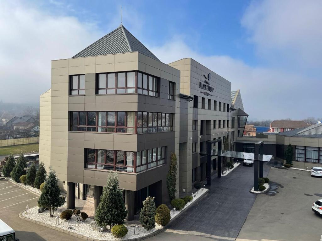 an office building with a pointed roof at Black Tulip Hotel in Dej