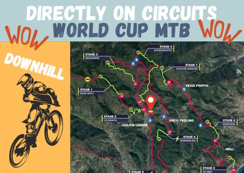 um mapa da raça mtb da copa do mundo em SBILENCA & SBILENCHINA - TOP per MTB - Climbers e Famiglie - giardino - BBQ - nel Finalese em Calice Ligure