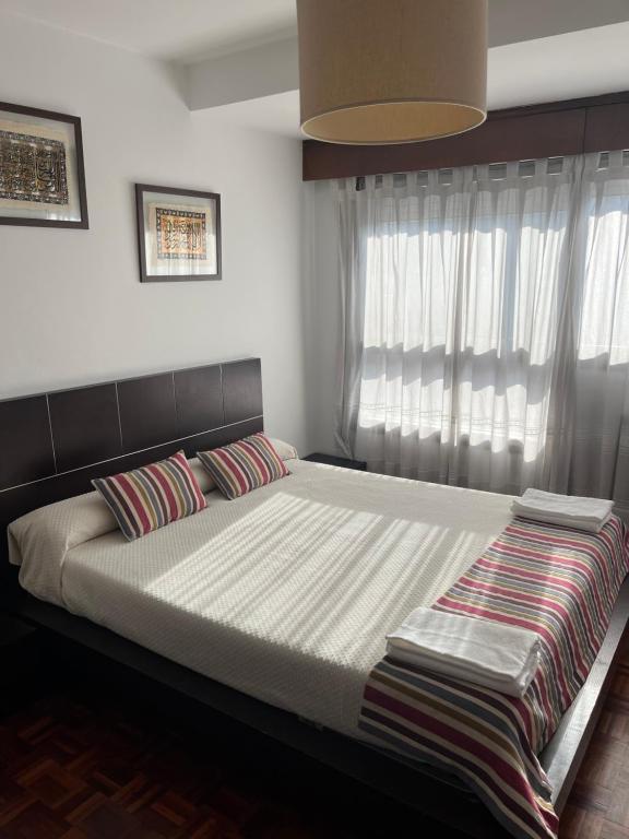 een bed met 2 kussens in een slaapkamer met een raam bij Fontevella in Porriño