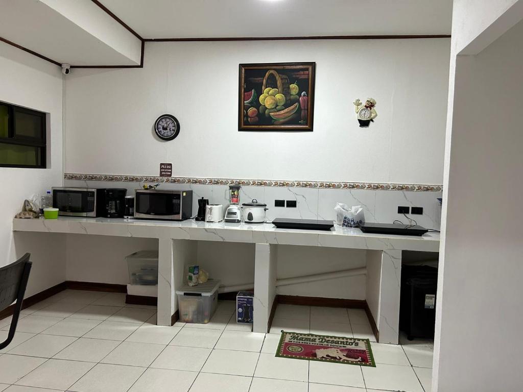 una cucina con bancone e 2 forni a microonde di Sabana Green House a Hatillo