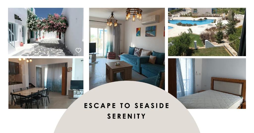a collage of pictures of a living room at Mountain view North Coast Ras elhekma, Tart's Home, Families only in Ras Elhekma