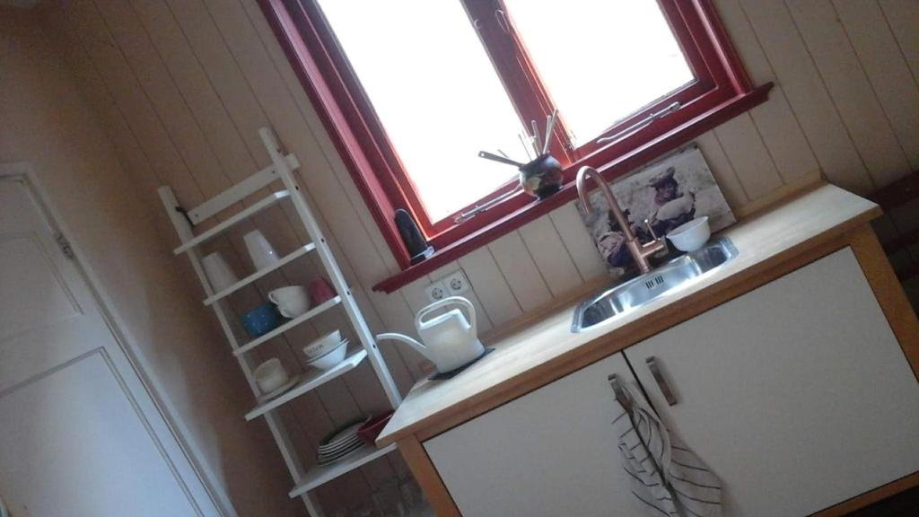 cocina con ventana y encimera con fregadero en Studio 33, en Arnhem