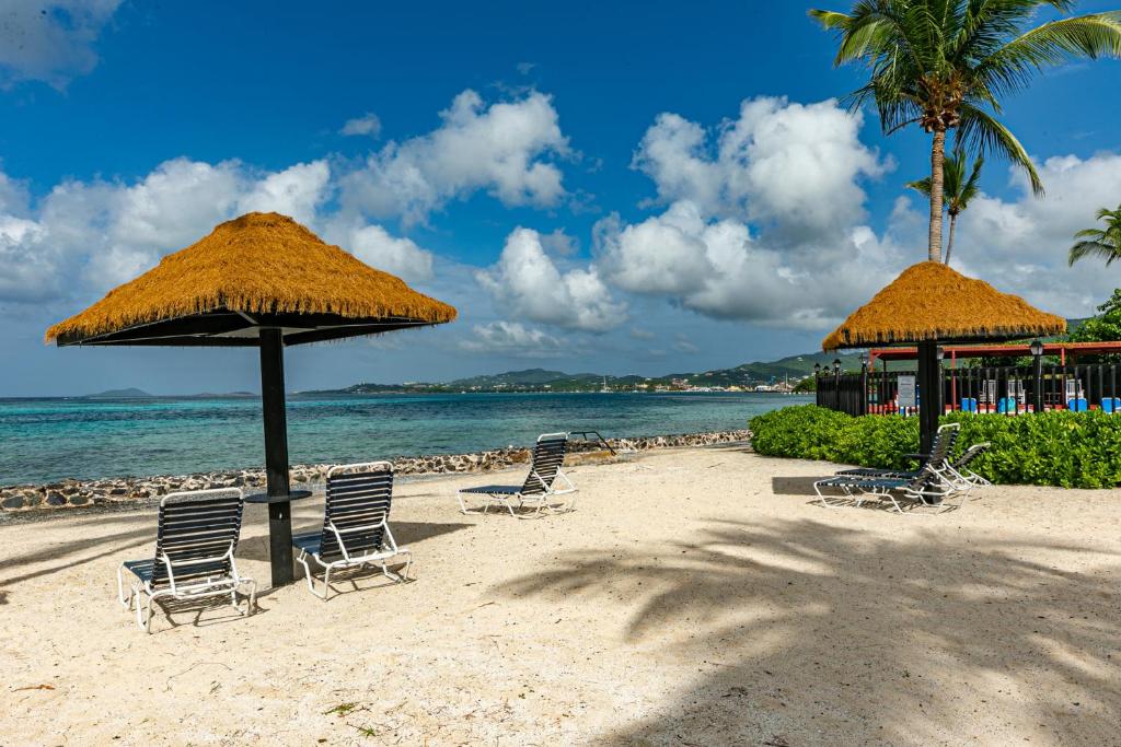 a group of chairs and umbrellas on a beach at Another Beautiful Day In Paradise in Christiansted