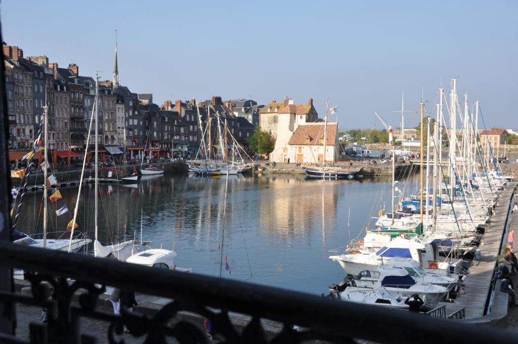 Eine Gruppe von Booten liegt in einem Hafen vor Anker. in der Unterkunft La Poupardoise in Honfleur