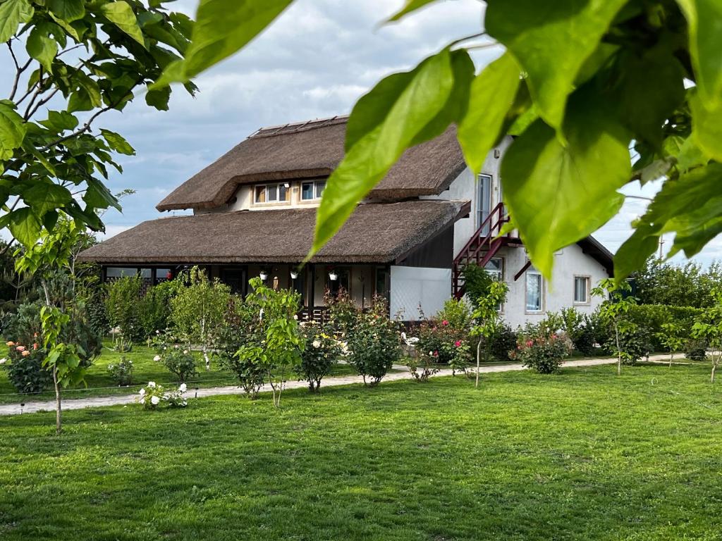 a house with a garden in front of it at Pensiunea Andra in Jurilovca