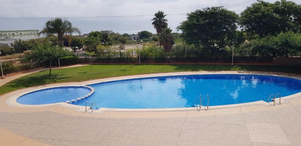 La EstaciónにあるEdificio Playa Ribera MED001の木々が茂る公園内の大型スイミングプール