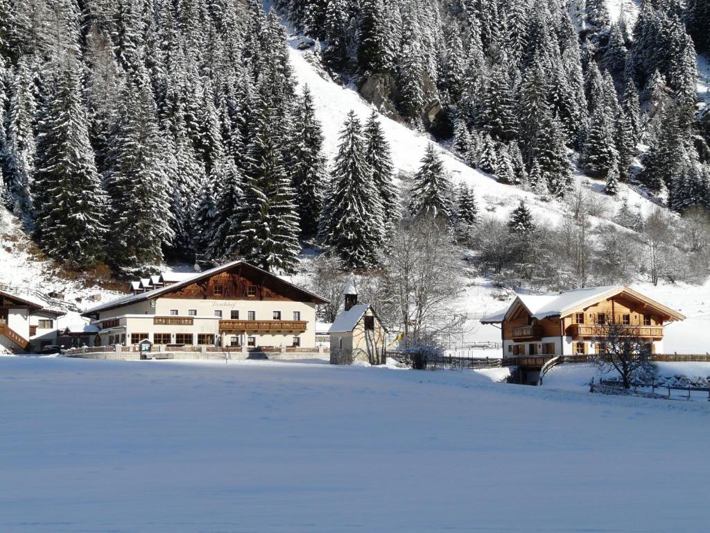 grupa budynków na pokrytej śniegiem górze w obiekcie Hotel Larchhof Ratschings w mieście Racines