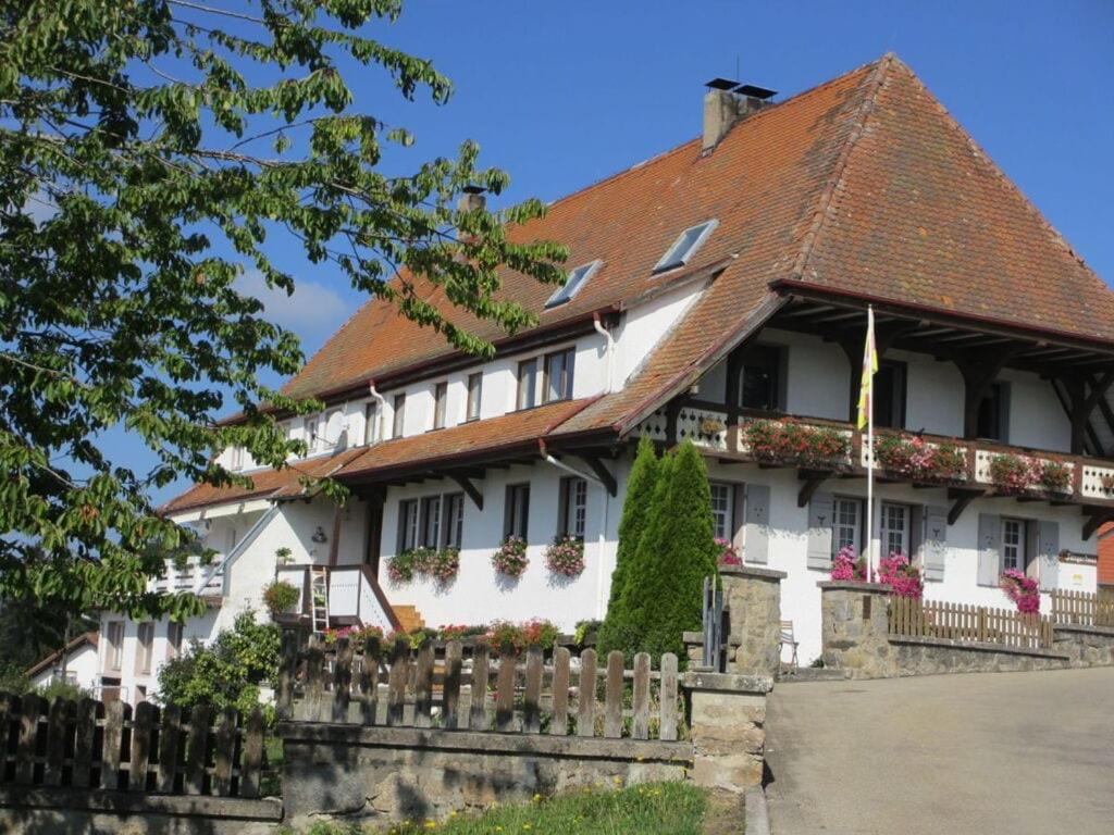 una casa bianca con tetto marrone di In the singer's house, a modern retreat a Ühlingen-Birkendorf