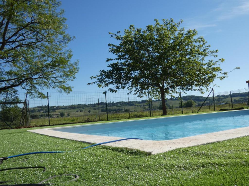 a swimming pool in the grass with a tree at Gite à la campagne bergeracois in Bergerac