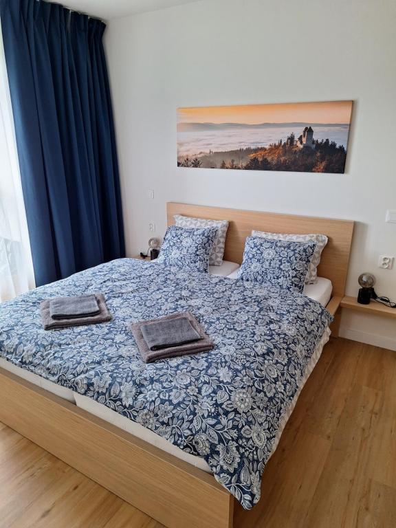 Postel nebo postele na pokoji v ubytování Apartmán v Javorné na Šumavě