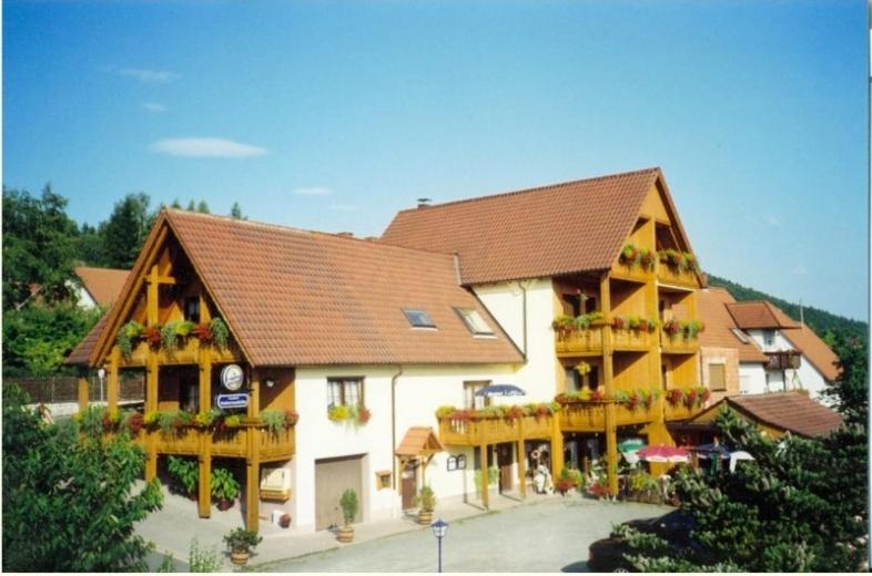 a large building with balconies on the side of it at Pension Hubertushöhe in Kulmbach
