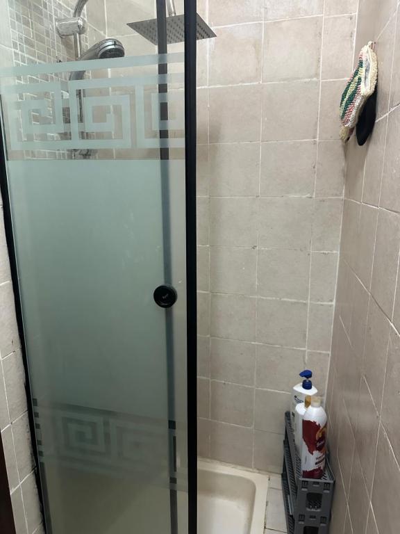 アインソフナにあるقرية بلاجيو العين السخنةの浴室のガラス扉付きシャワー