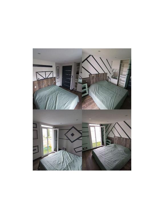 Quatre photos d'une chambre avec un lit et une fenêtre dans l'établissement Location appartement refait à neuf, à Perpignan