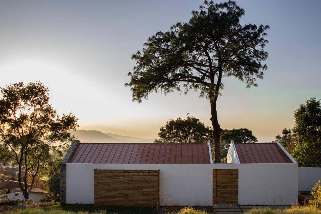 a white building with a tree in the background at Casa Alrededor de un Pino in Mazamitla