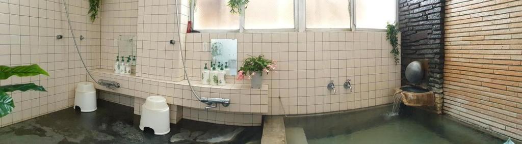 uma casa de banho com WC e uma piscina de água em Myoko Ski Lodge in Akakura Village em Myoko