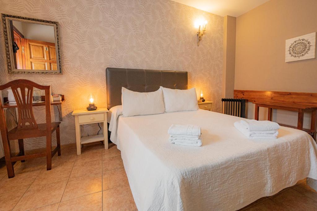 サン・クリストバル・デ・ラ・ラグーナにあるラ アソマダ デル ガトのベッドルーム1室(大きな白いベッド1台、タオル付)