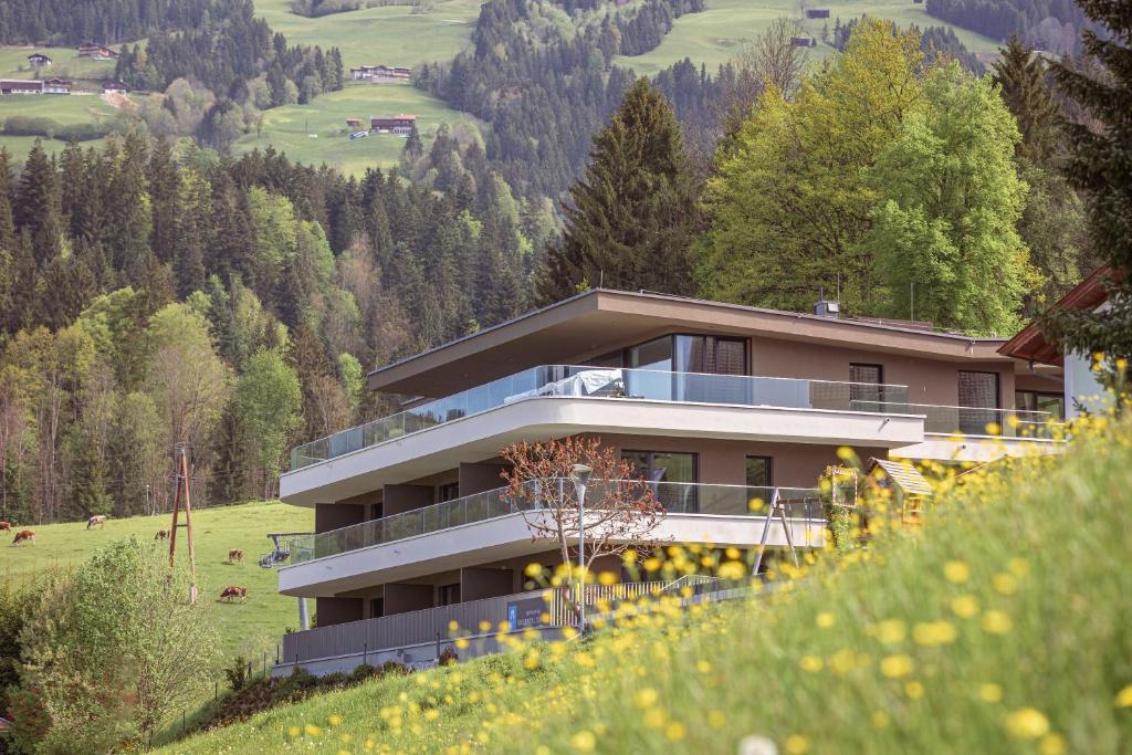 una casa al lado de una colina en Brixental Suites Hopfgarten by ALPS RESORTS, en Hopfgarten im Brixental