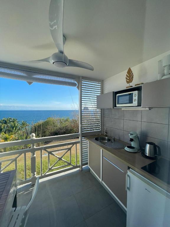Kuchyň nebo kuchyňský kout v ubytování Charmant appartement avec piscine et vue sur mer