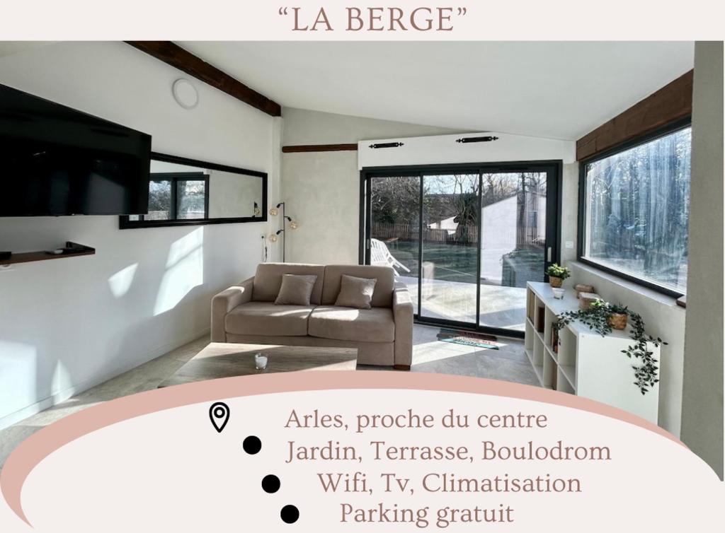 阿爾勒的住宿－"La berge" Vue sur le Rhône Jardin，带沙发和电视的客厅