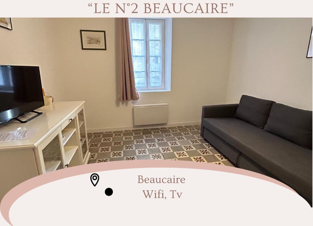 博凱爾的住宿－"Le N2" Beaucaire centre-ville，带沙发和电视的客厅